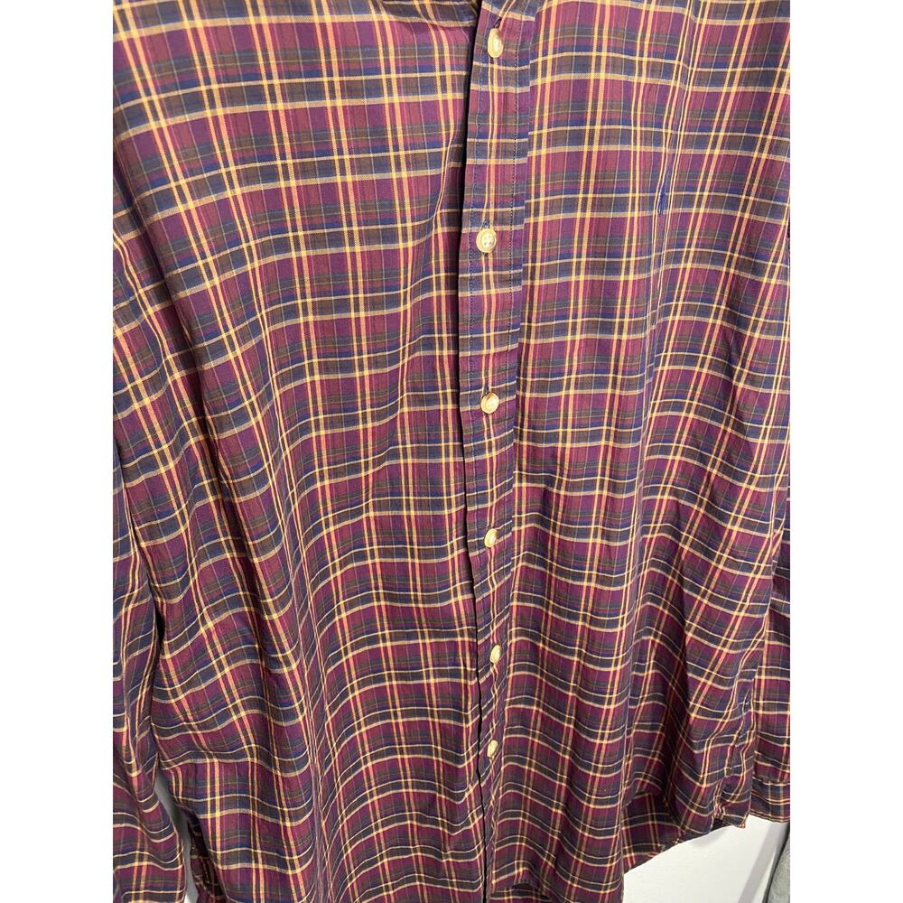 Ralph Lauren LS Button Down Men's L Burgundy Plaid Cotton Classic Preppy GUC - Picture 3 of 9
